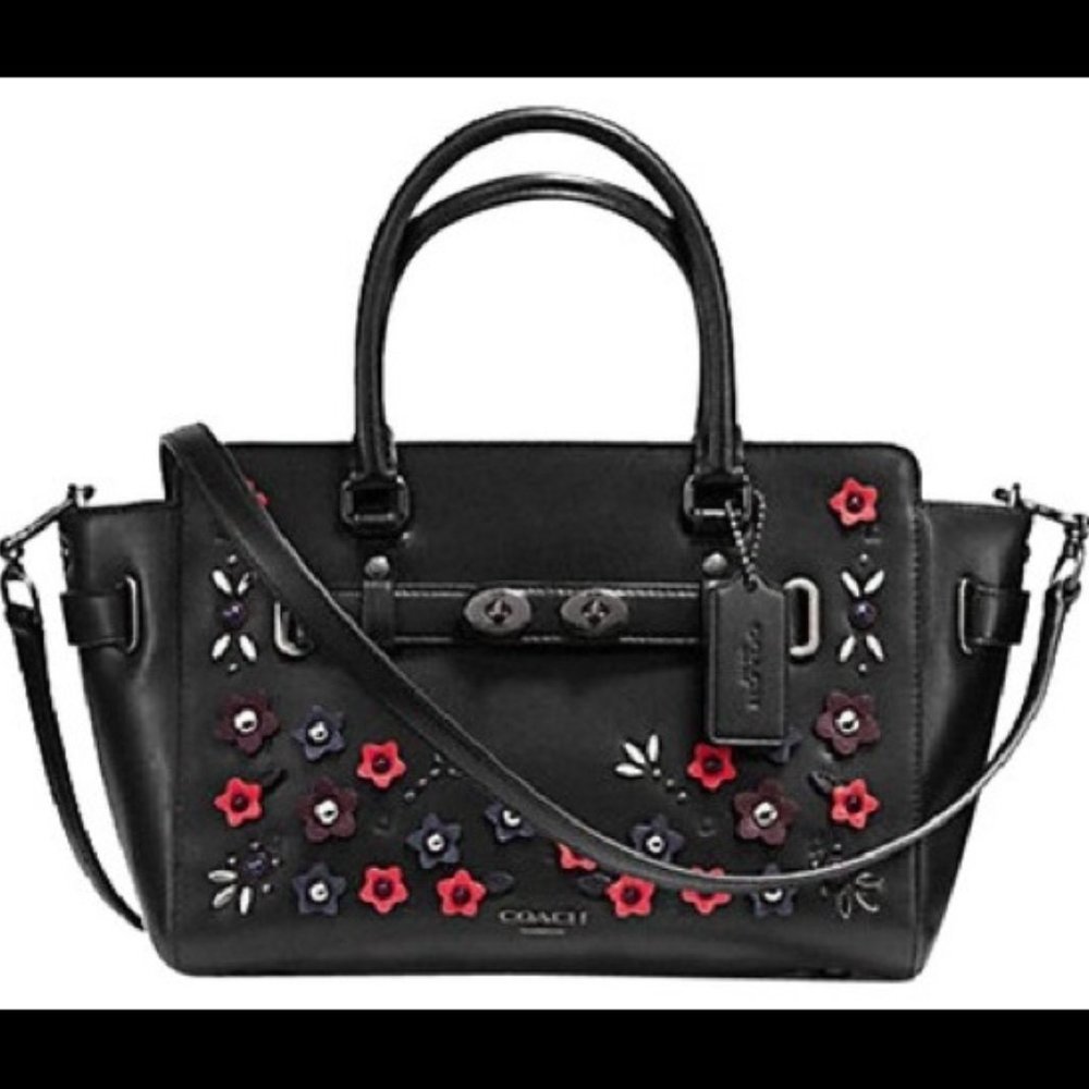 Coach Floral Applique Blake Bag, Black and Red